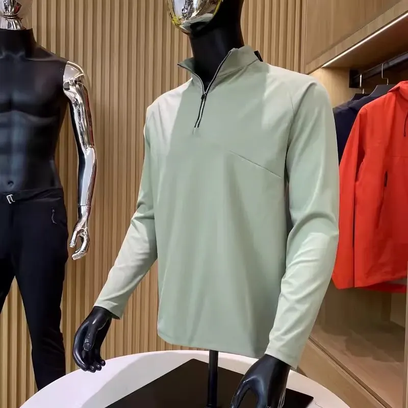 Suéter de gola de pérola com fecho parcial, para homem, outono e inverno