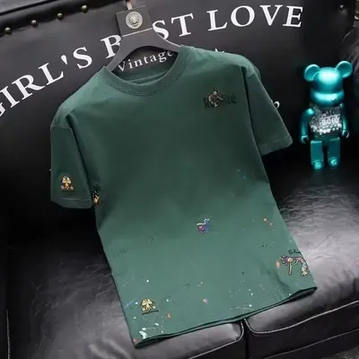 Camiseta Masculina com Bordado, Gola Redonda, Estilosa