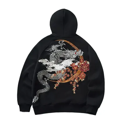 Moletom com capuz forrado, com bordados elaborados de Panlong, estilo chinês, marca da moda para homens, jaqueta de outono e inverno nova de 2023