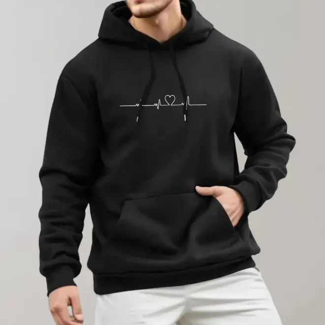 Översized Ribbad Lös Casual Bokstav Drop Shoulder Sleeve Unisex Huvtröja