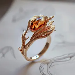 Anel de cristal laranja com design de fênix flamejante