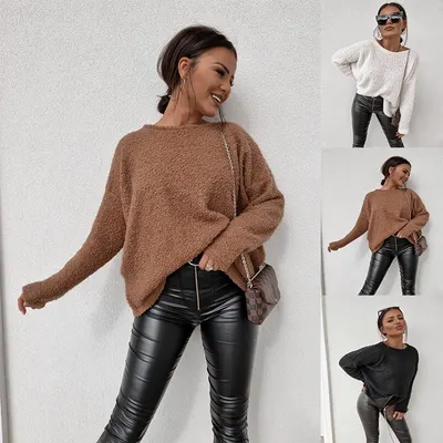 Suéter oversized de manga comprida com ombros caídos, para outono e inverno, best-seller transfronteiriço para Wish, AliExpress, eBay