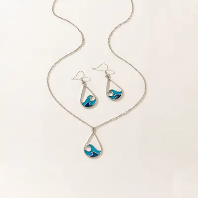 Tidal Blue rostfritt stål halsband och örhängen set