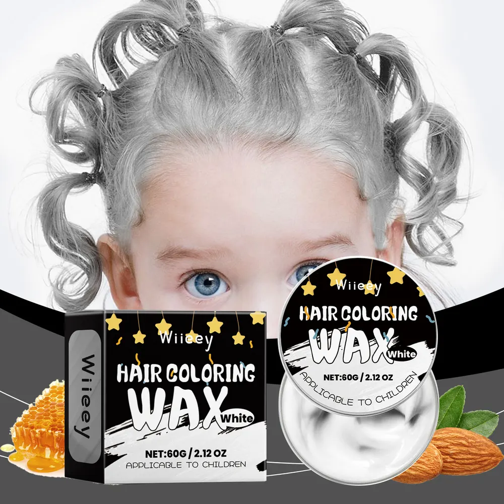Creme de cabelo colorido para crianças Wiieey White, fácil de colorir, fácil de lavar, coloração natural, cera de cabelo duradoura para crianças