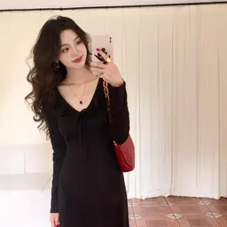 فساتين بأكمام أوراق اللوتس، للخريف والشتاء، بتصميم V-neck