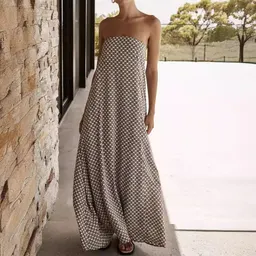 Vestido sem mangas, estilo simples, decote ombro a ombro, estampado, de férias e de rua