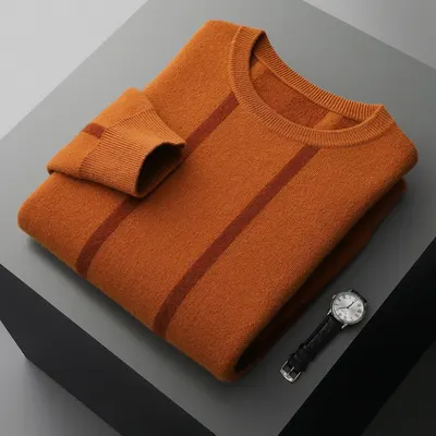 Suéter de lã com blocos de cor, para homem, gola redonda, outono
