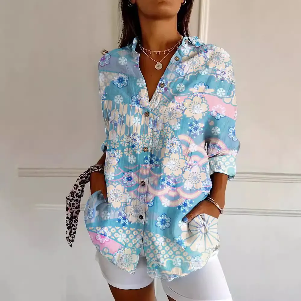 2024年新作 レディース シャツ 夏 ヨーロピアン＆アメリカン トレンド 長袖 プリント 3D フローラル ショートスリーブ パターン ファッション