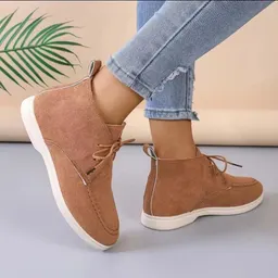 Botas de tornozelo de sola plana, botas com atacadores, sapatos de cano alto, sapatos versáteis e casuais