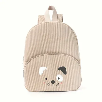 Mochila de estudante de veludo cotelado com bordado de ursinho fofo