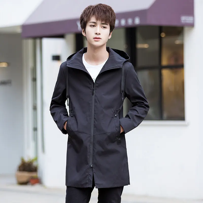 Plus Size Hooded Windbreaker, Solid Color, Slim Fit, Trendy Outerwear