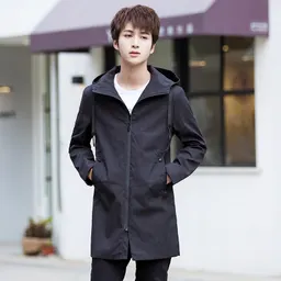 Corta-vento com capuz para tamanhos grandes, cor sólida, corte slim, outerwear moderno