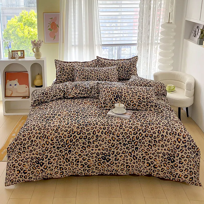 Conjunto de cama de quatro peças estampado com algodão aloe, quente na venda transfronteiriça de comércio eletrônico, fornecido diretamente pela fábrica, dropshipping e por grosso
