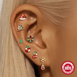Pendientes de Plata de Ley S925 con Cascabel de Navidad y Diamantes de Imitación para Cartílago, Hélice, Piercing, Venta Caliente de Halloween, Accesorios para Pendientes