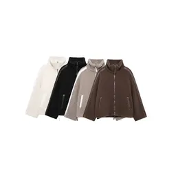 Damers mode lös kavaj med lapellock, teddylook fleece cardigan