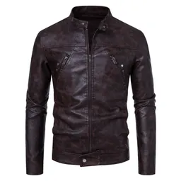 Chaqueta de Cuero Casual para Hombre con Cuello Alto