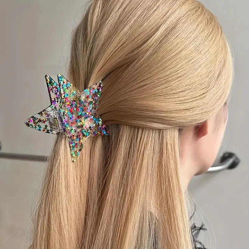 Glitter Femuddig Stjärnponnyklämma Godisfärg Stjärnklämma