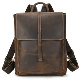 Mochila de Cuero Crazy Horse Transfronteriza Nueva para Hombre, Bolso de Viaje Retro para Exteriores, Bolso para Portátil de 14 Pulgadas, Mochila de Cuero Genuino para Hombre