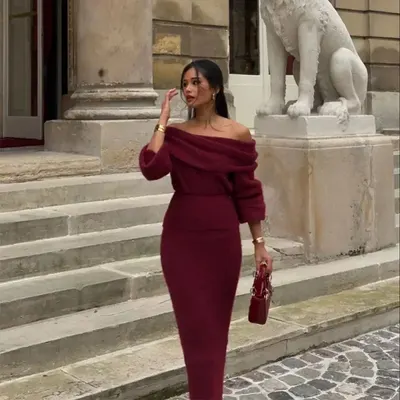 Conjunto popular de dos piezas de top de un hombro estilo deseo puro y falda larga ajustada
