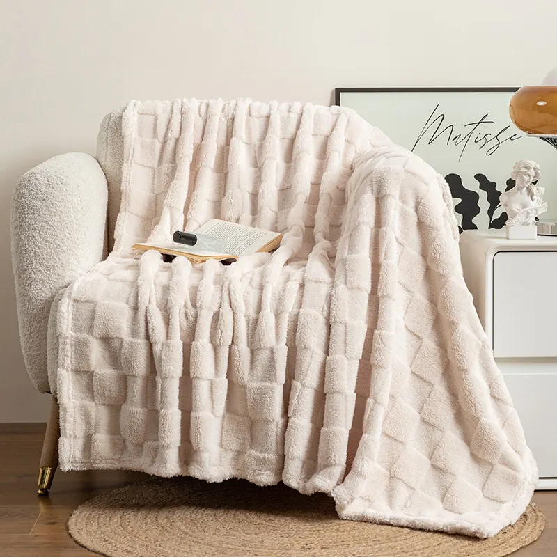 Super Mjuk Tjock Sängöverdrag Filt Rutig Liten Filt Taffetavel Velvet Shu Mian Rong Jacquard Nappvåffelfilt