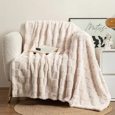 Manta de sofá super macia e espessa, manta pequena xadrez, manta de tafetá veludo, manta de jacquard Shu Mian Rong, manta de waffle para descanso