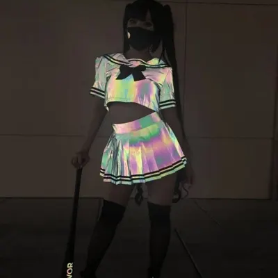 Färgrik reflekterande sjömansdräkt japansk sexy söt