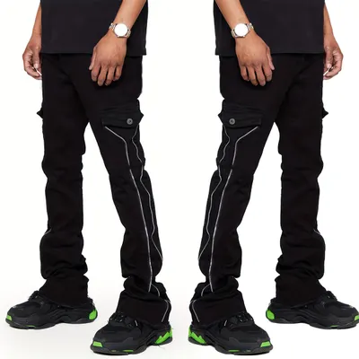 Herrens Jeansarbetsbyxor Lappade Jeans Skiktade Vidbyxor