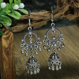 Pendientes de campana envejecidos de estilo étnico retro, pendientes tribales de plata de Nepal indio-pakistaní