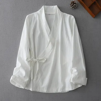 Mejorada Camisa Hanfu de Primavera y Otoño para Mujer, Manga Larga, Cuello Tejido