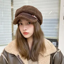 羊羔毛八角帽女士秋冬季毛呢加厚保暖平顶帽