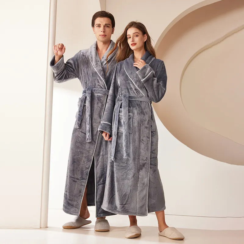 Robe de banho de felpa de coral, longo, para o outono e inverno