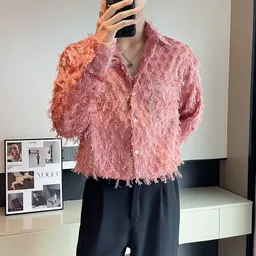 Abrigo Camisa De Manga Larga De Moda Para Hombre De Color Puro Con Flecos Largos