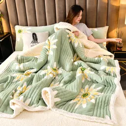 Manta de três camadas de lã de cordeiro nova, transfronteiriço AliExpress Amazon, manta de veludo quente reforçada, fonte de transmissão ao vivo, dropshipping
