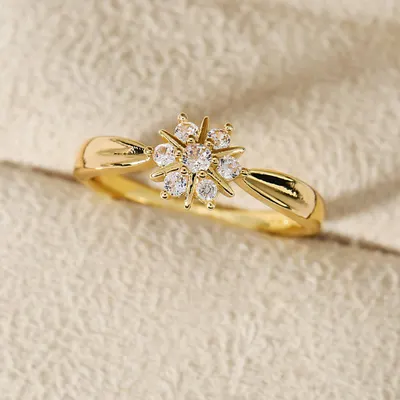 Anel de haste com design exclusivo e personalizado, incrustado com rhinestones de flor