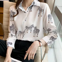 Nueva camisa de manga larga holgada y adelgazante con estampado de moda para mujer