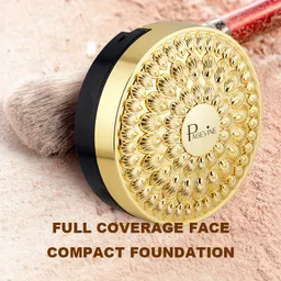 PAGE VINE Pavo Real Oro 24K Diamante Moldeador Doble Capa Polvo Compacto Natural Fresco Duradero No Reseca
