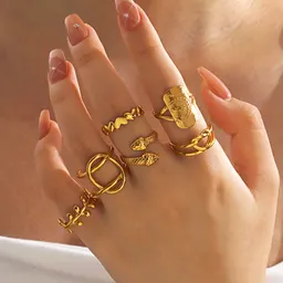 خاتم مفتوح على شكل قلب بتصميم هيب هوب هندسي بنقوش النجم والقمر