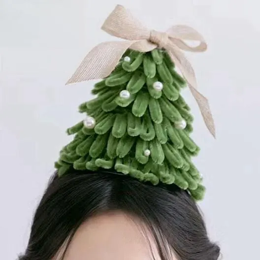 Pacote de materiais para faixa de cabelo de árvore de Natal DIY com barra torcida