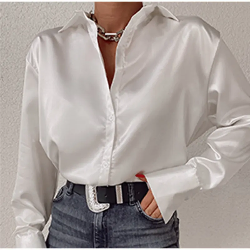 Cardigã azul de manga comprida de algodão de outono, cardigã de lapela de cor sólida de botão único, camisa branca elegante de base para trabalho de escritório