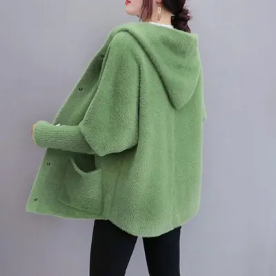 Vinter nya mode lös all-match tjockad dubbelsidig sammet stickad cardigan