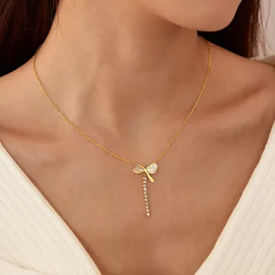 Colar estilo ins japonês e coreano para mulheres, da fábrica de jóias OPK, aço inoxidável, madrepérola, laço, borla, strass, corrente de clavícula de alta qualidade