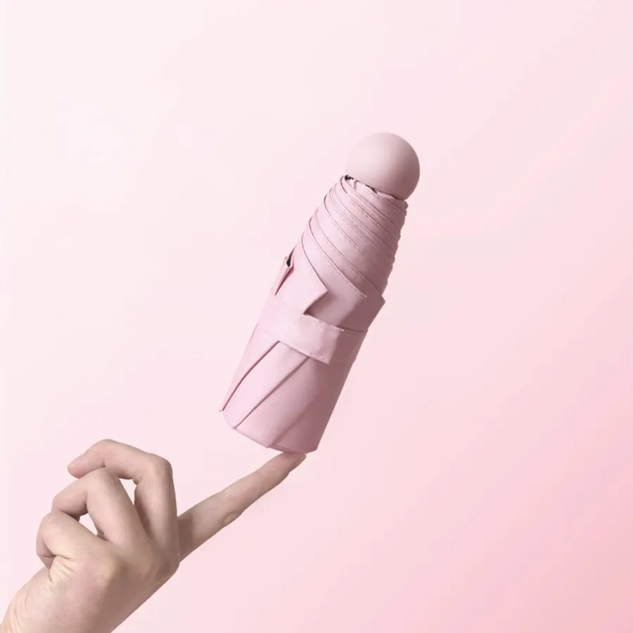 Mini Fällbar Paraply Svart Glue Fällbar Portabel Solparaply UV-skydd Sol/Regn Dubbelbruk Kapselparaply Solskyddsparaply