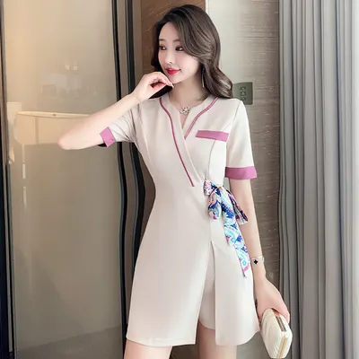 Traje feminino para técnico de pedicure, massagem, limpeza de orelhas e arte do chá
