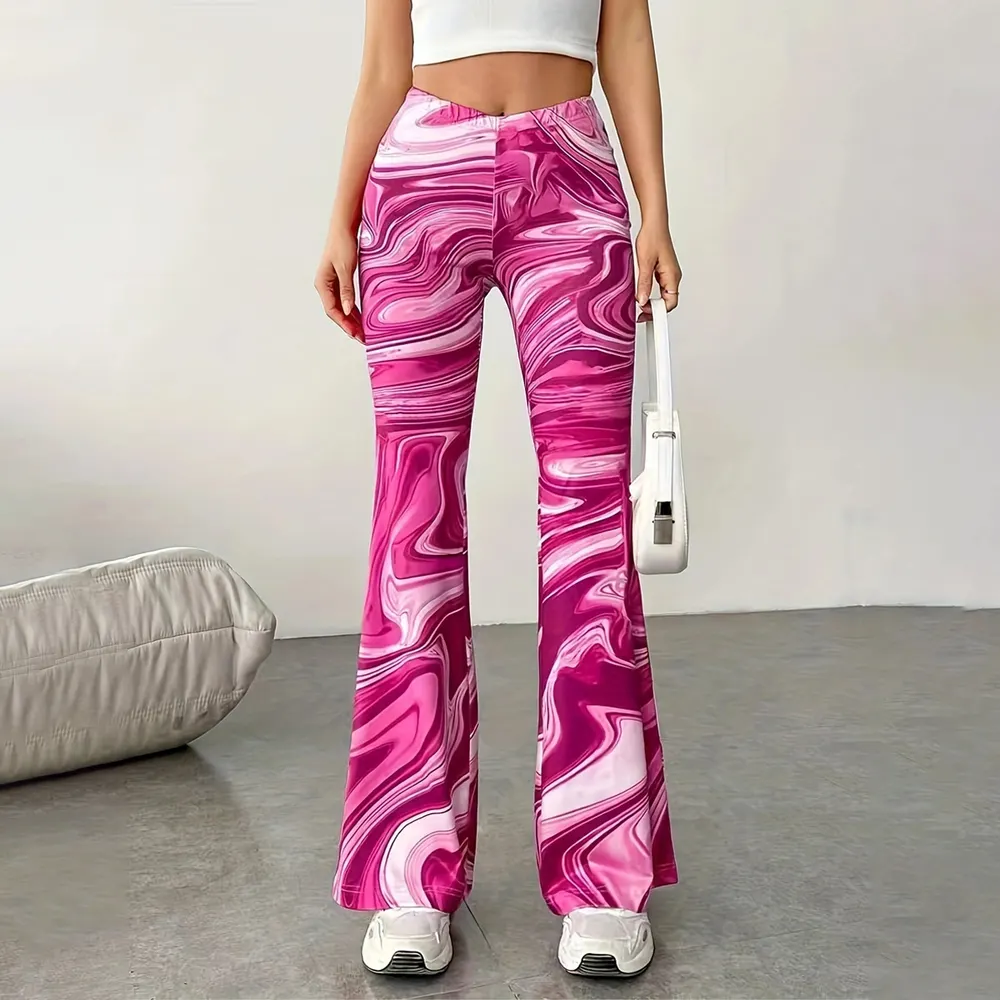 Pantalones Bootcut Estampados Casuales de Pierna Ancha para Mujer