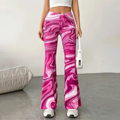 Damens Casual Vidbenigt Print Bootcut Byxor