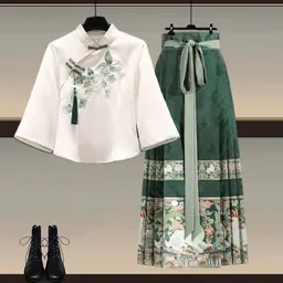 Ny kinesisk stil uppsättning plus-size Hanfu hästskjortskjol två-delad uppsättning