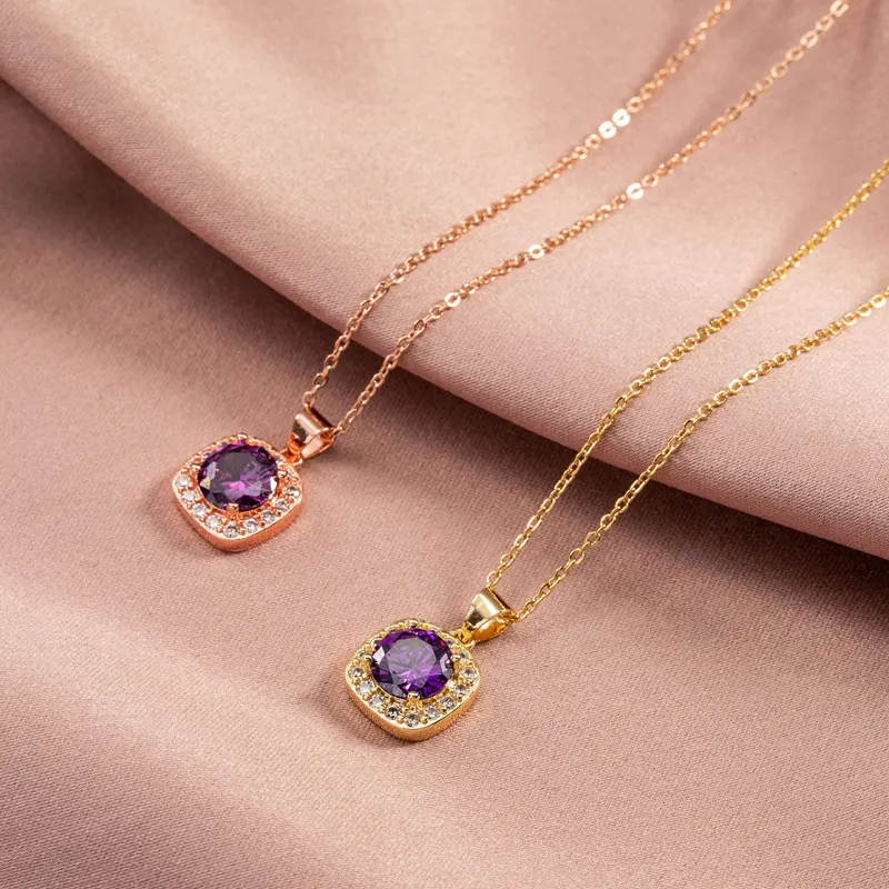 Colar feminino simples de zirconium quadrado