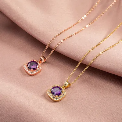 Colar feminino simples de zirconium quadrado