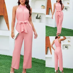 Mono informal sin mangas con cuello halter y cordones para verano