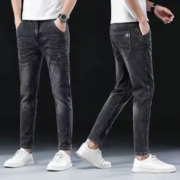 夏 薄手 ストレッチ 9分丈 ジーンズ メンズ スリムフィット 万能 小脚パンツ 新品 トレンディ プチ 9分丈パンツ